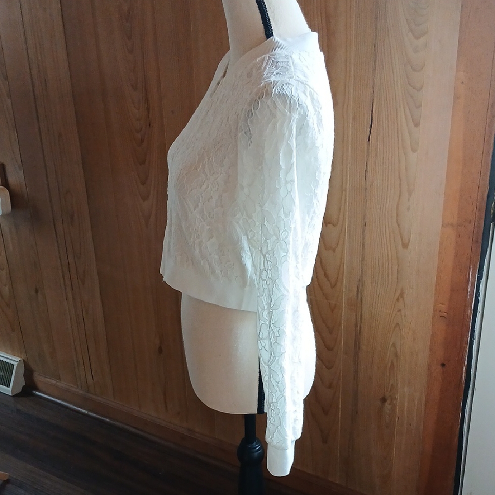 SHEIN White Long Sleeve Bib Collar Crop Blouse - Picture 3 of 8